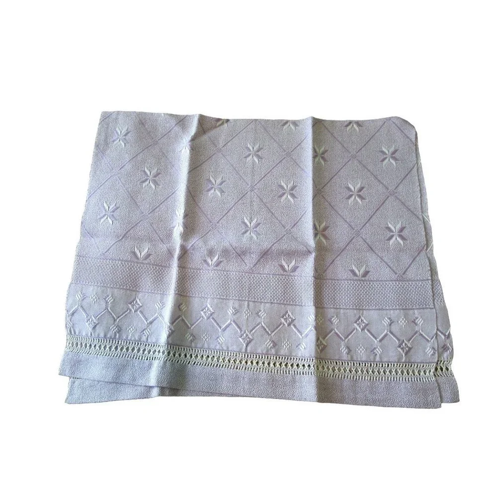 Purple White Woven Trellis Star Vintage Towel Set One Hand One Bath GUC Spots